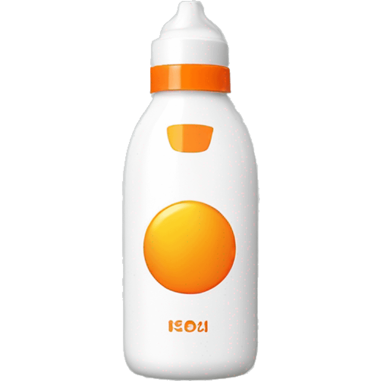 White sunscreen bottle with an orange lid and a sur in the middle emoji