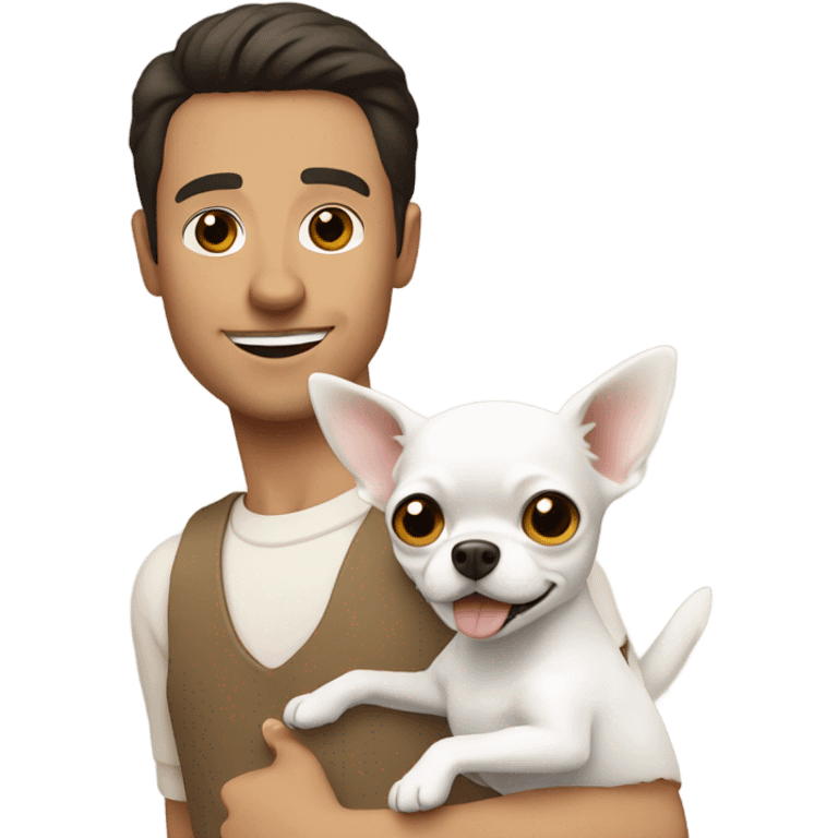 Brunette guy holding white chihuahua  emoji