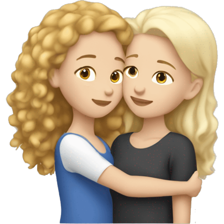 White skin adult girl with short straight blond hair hugging white skinned teenage girl with brown curly hair emoji