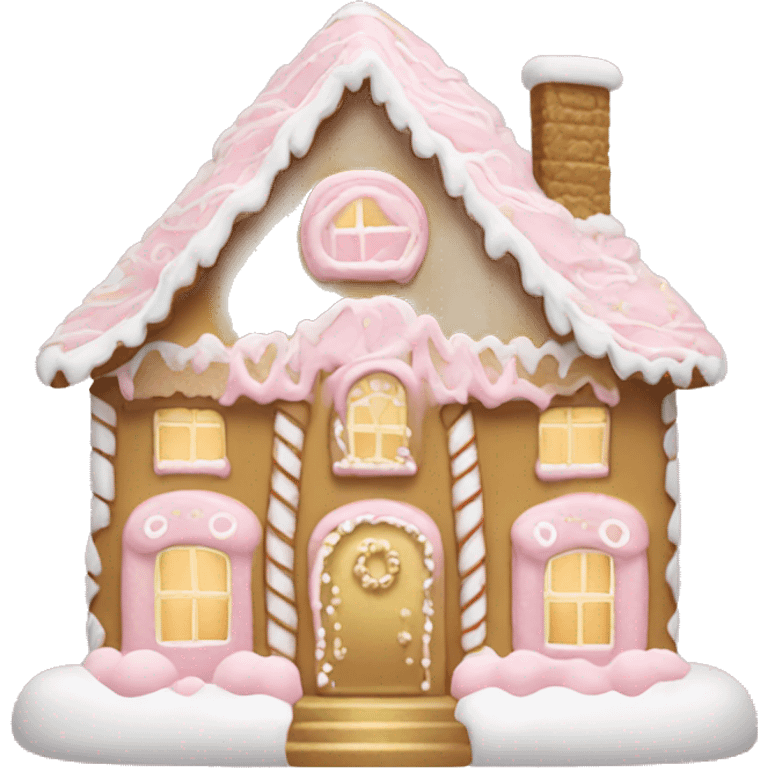 light pink and gold and white gingerbread house emoji