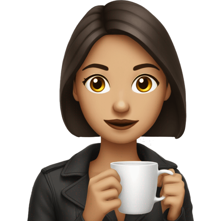 beautiful brunette girl drinks coffee emoji