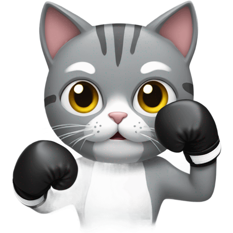 Grey cat with boxing gloves  emoji