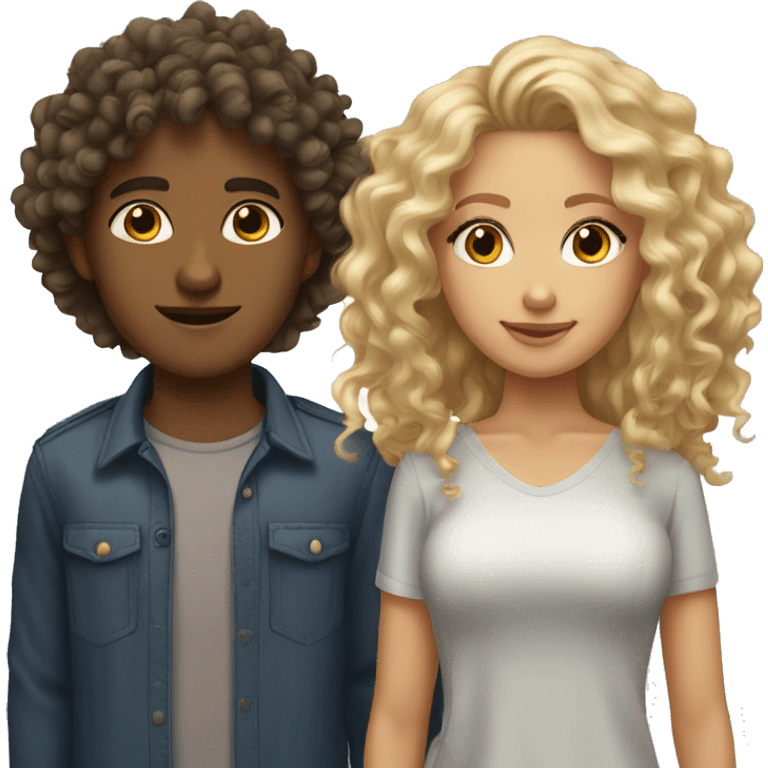 Tan skin curly hair girl with brown eyes with blonde guy with grey eyes emoji