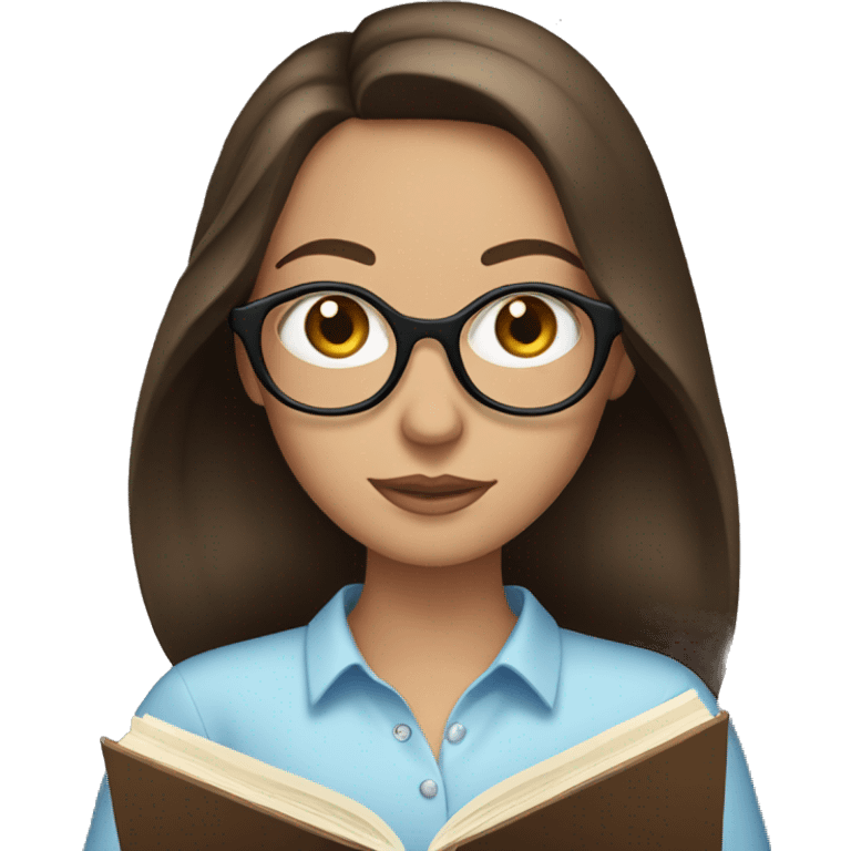 Brunette woman with blue eyes reading a book emoji