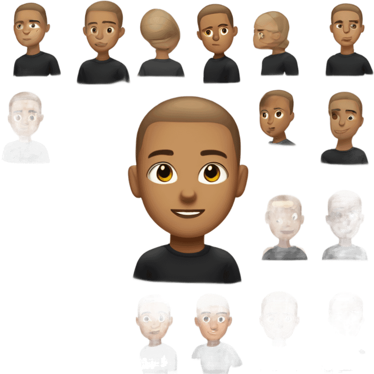 boy with light tanned skin, buzz cut, no facial hair, wearing a smart black quarter zip jumper with white t shirt underneath. emoji