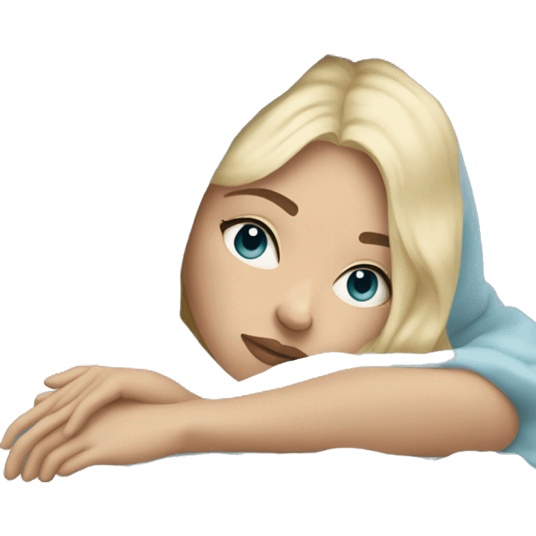 pastel blue blonde girl covered in blankets and lying on a pillow emoji