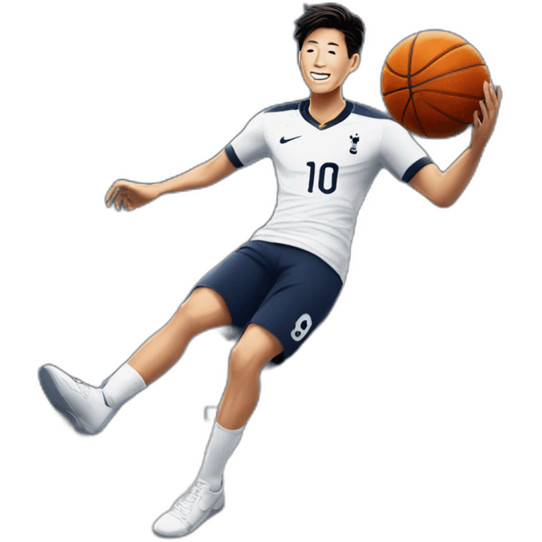 Tottenham soccer player Son Heung-min attempts a dunkshot at basketball stadium emoji