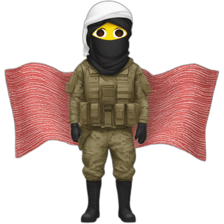  masked with red and white shemagh and wearing military clothing emoji