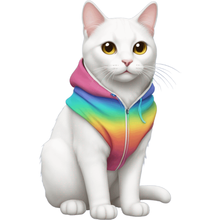 A white cat with colorfull hoodie emoji