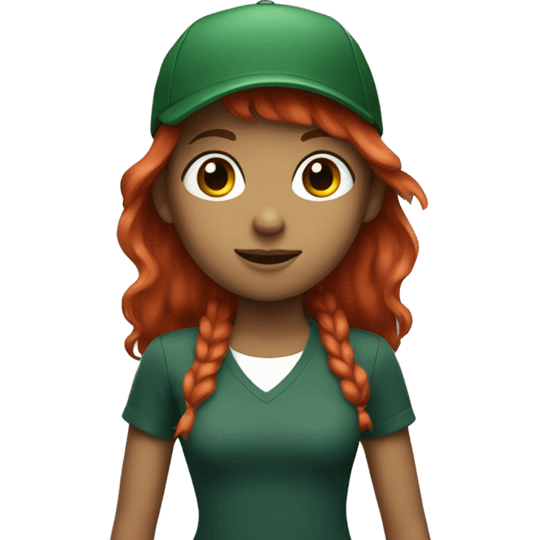 girl with red hair, bangs and a dark green cap emoji