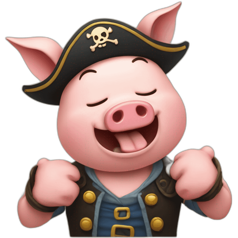 Piratey Fred tickling a pig, Fred is crying, pig is happy emoji