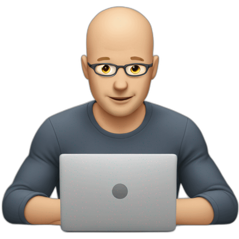 bald man with no glasses typing on computer - having fun! emoji