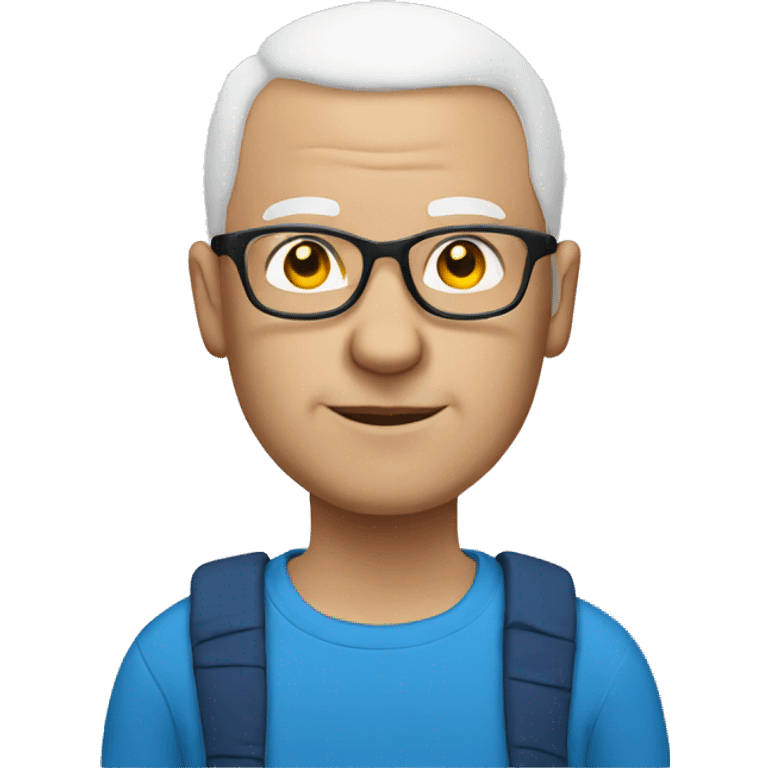 A white swedish bald man with glasses and a blue tshirt emoji