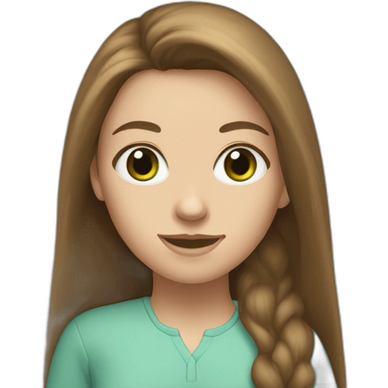 tall caucasian girl with Brown long Hair, green eyer, light blue shirt emoji