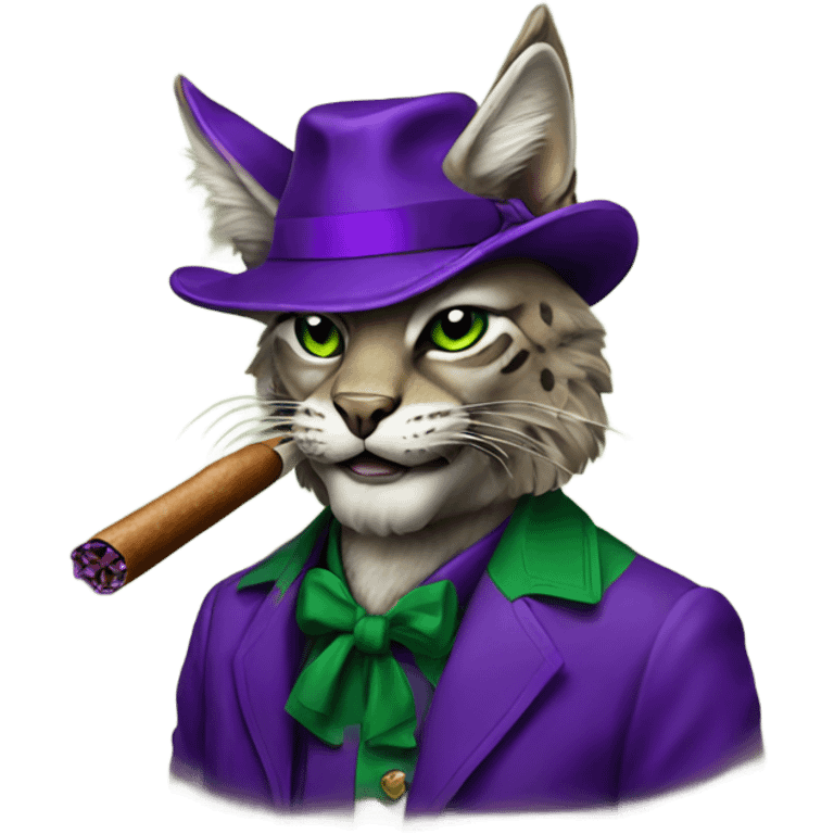 Purple and green bobcat with cigar  emoji