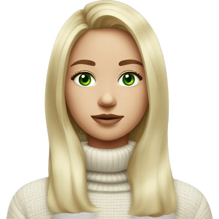 girl in white turtleneck sweater green eyes emoji