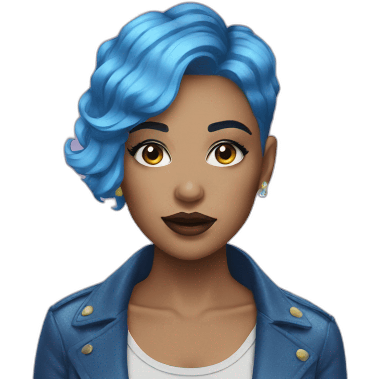 women with short blue hair and glitter makeup emoji