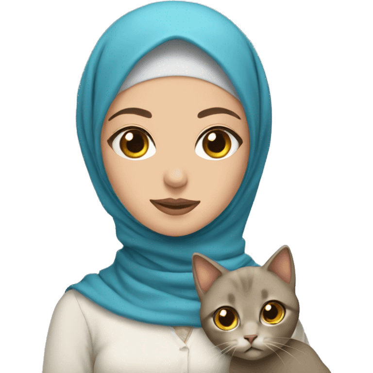 pretty woman with blue eyes with hijab holding a cat emoji