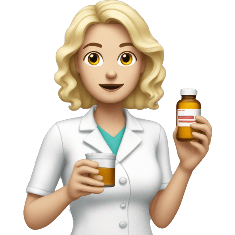 White lady with blonde hair giving herself a shot of medicine emoji