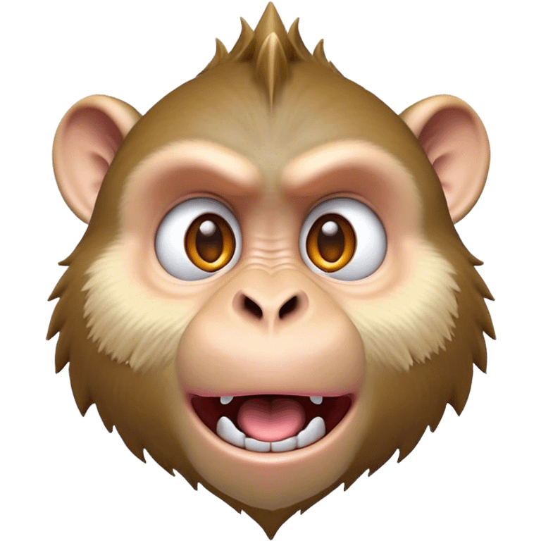 Cinematic Comical Macaque Portrait Emoji, Head tilted dramatically with an exaggerated, shocked expression and a raised eyebrow, featuring a lively, nimble build with spiky fur and wide, comically expressive eyes, Simplified yet hilariously animated features, highly detailed, glowing with a slightly sassy, vibrant glow, high shine, dramatic yet playful, stylized with an air of cheeky primate attitude, soft glowing outline, capturing the essence of a meme-worthy macaque that looks ready to deliver a playful side-eye into viral fame! emoji