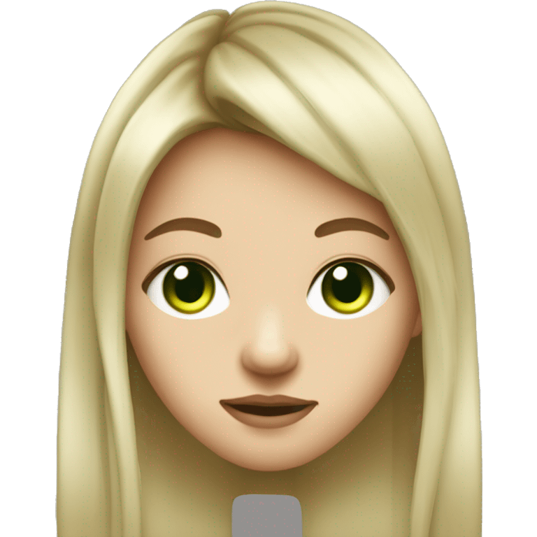 Teenager with bangs, almost long hair, a spiked septum piercing, green eyes, thin eyebrows, and fair skin. emoji