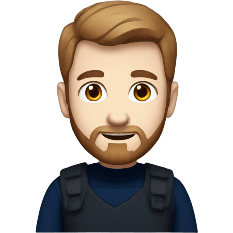 irish man blue eyes, brown short hair and short beard, wearing a smart navy blue jumper. full body. emoji