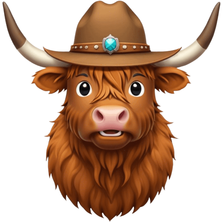 Highland Cow wearing a cowboy hat  emoji