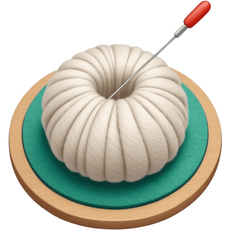 Felt crafting icon, wool fibers being felted, textured wool ball, needle and felting mat, minimalistic style, clean lines, transparent background. emoji