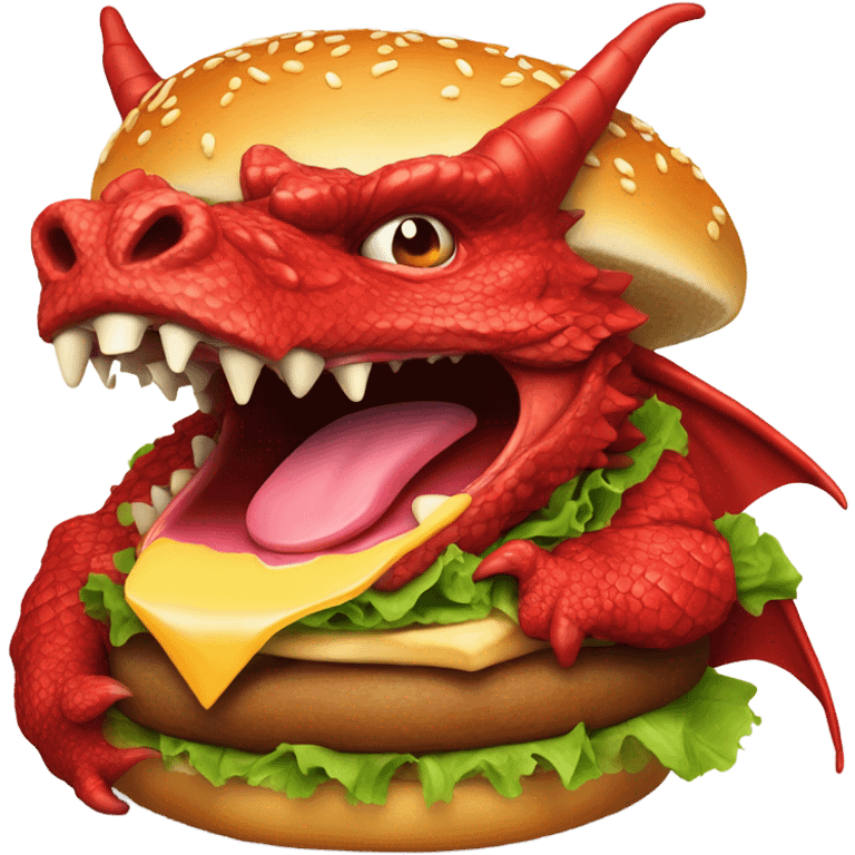 Red dragon eating burger emoji