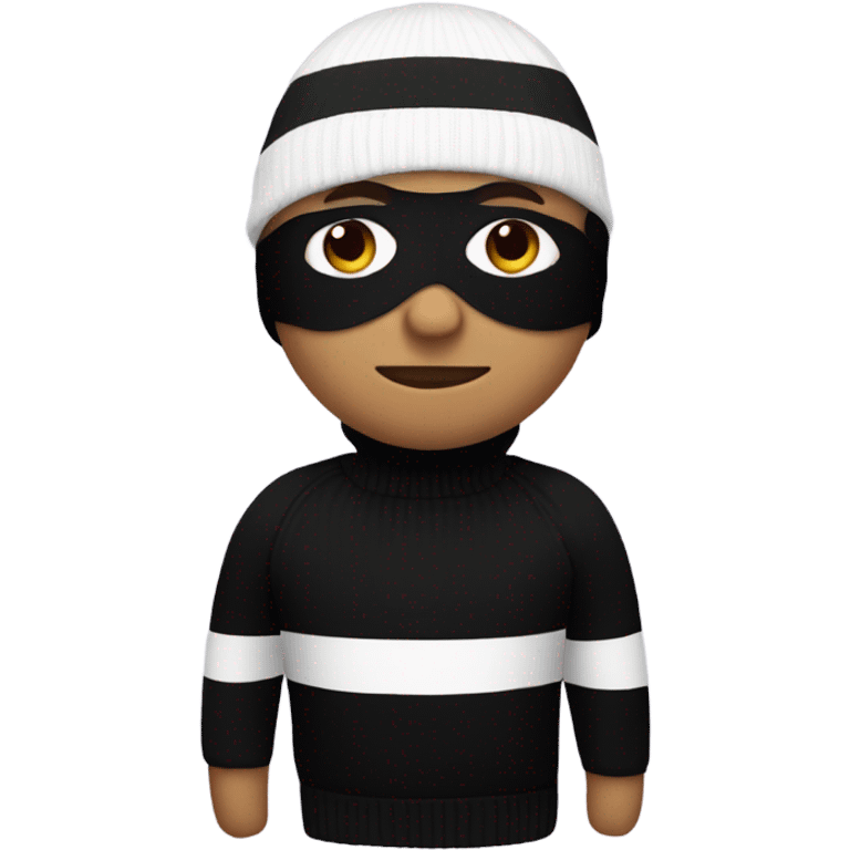 Person wearing white and black up and down sweater with a black superhero mask on with a beanie emoji