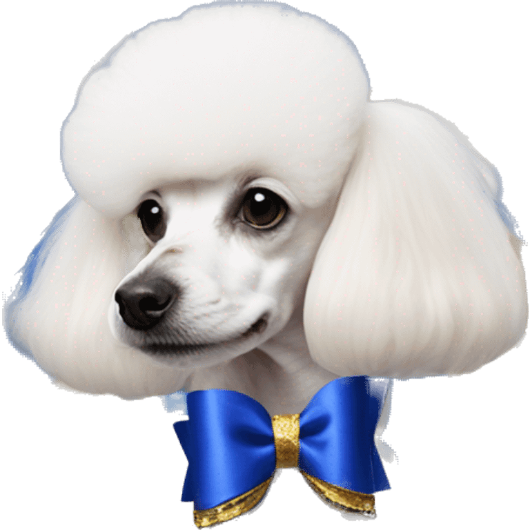 Royal blue and gold bow on white poodle emoji