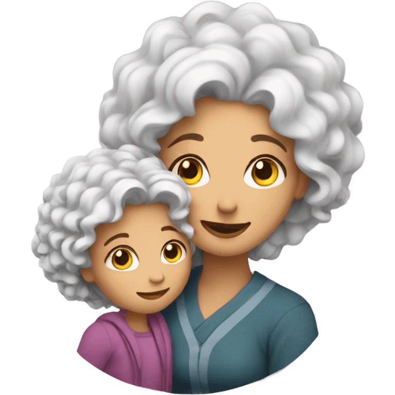 mum wit. White hair and daughter with curly hair hugging emoji