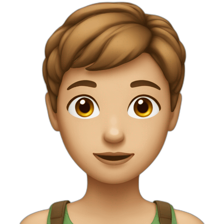 girl with small face and a brown pixie cut emoji