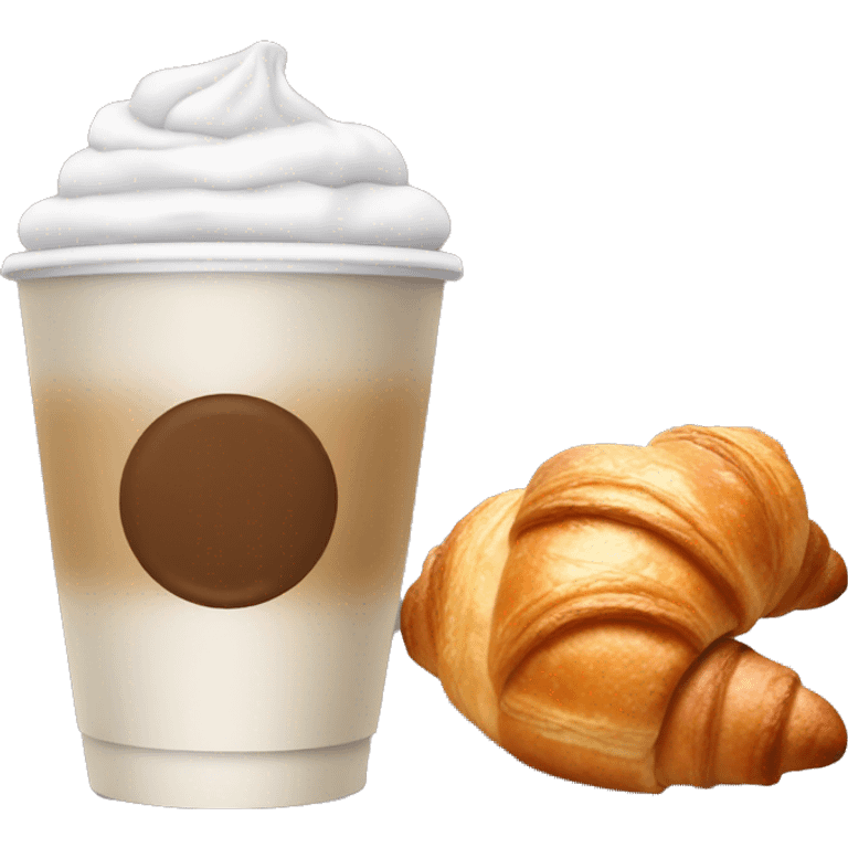 Disposable cup with cappuccino and croissant emoji