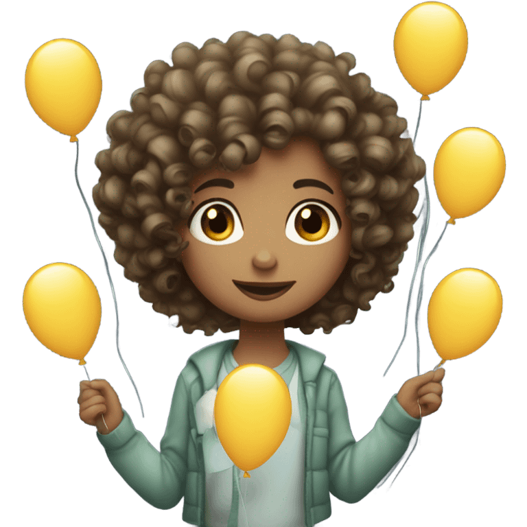 Curly haired girl holding a 2025 balloon  emoji