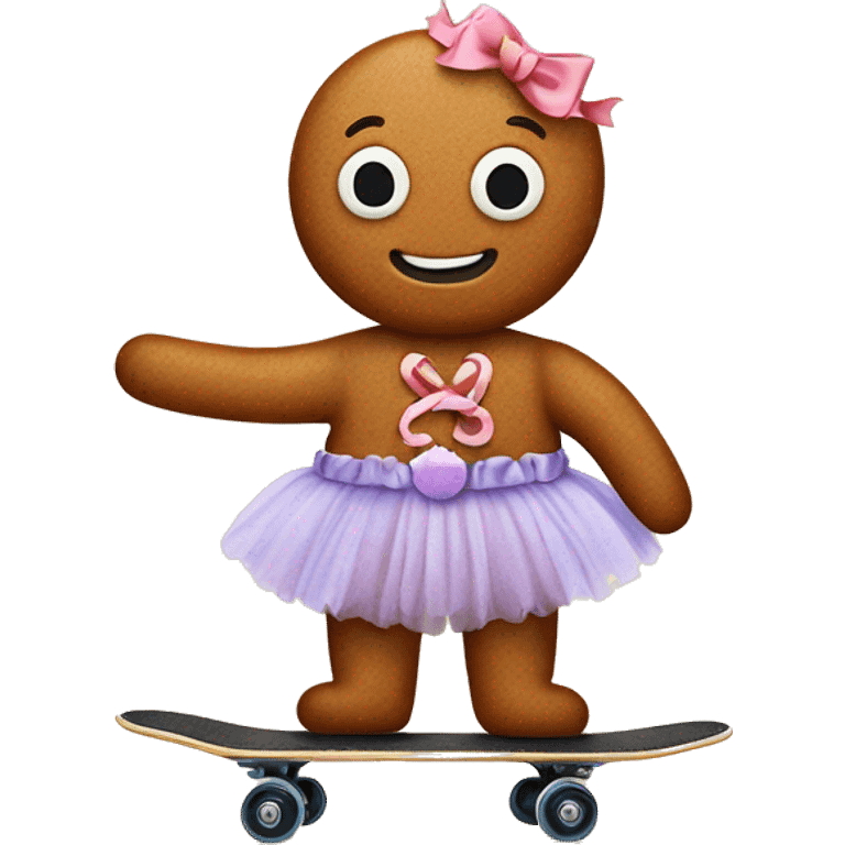 Gingerbread man wearing a tutu on skateboard  emoji