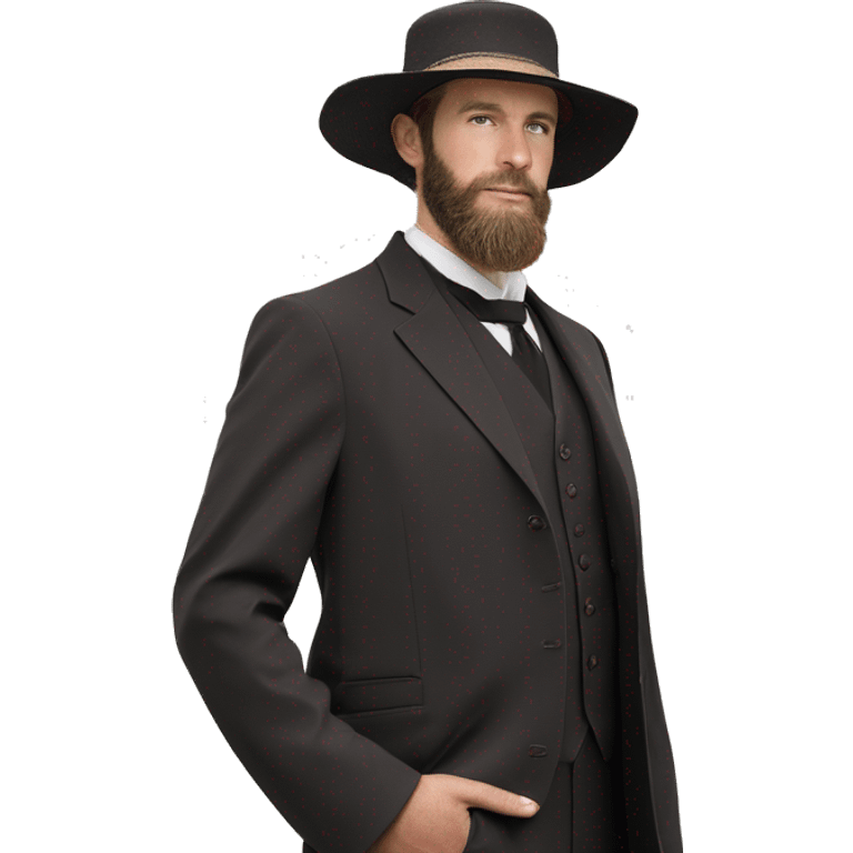 amish brown straw hat and small beard without mustache white skin black plain suit half body one photo  emoji