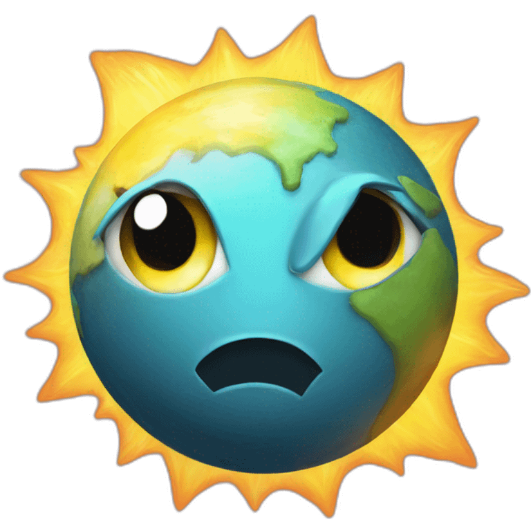 planet Sun with a cartoon sophisticated face with big courageous eyes emoji