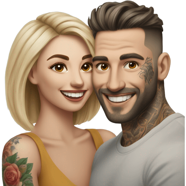 Hyper Realistic Female model smiling at a very handsome tattooed man emoji