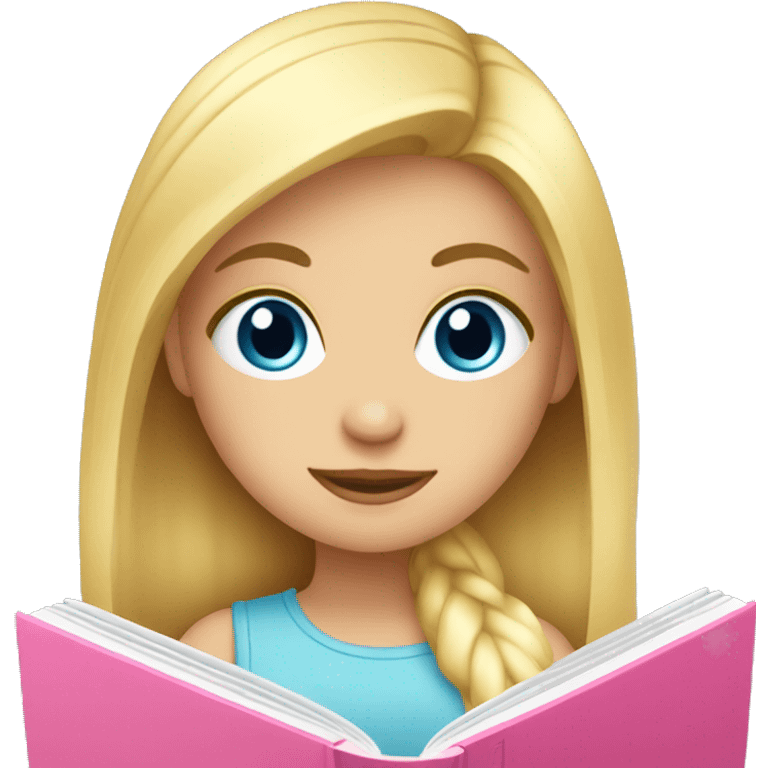 blonde hair blue eyed girl reading pink book emoji