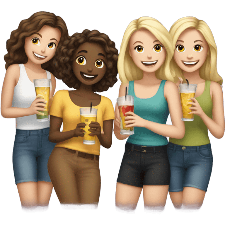 Group of 6 white  girls drinking  emoji