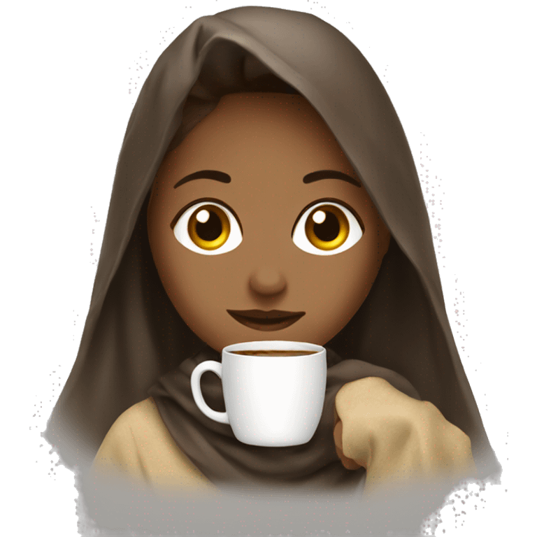 girl with a blanekt drinking coffe emoji