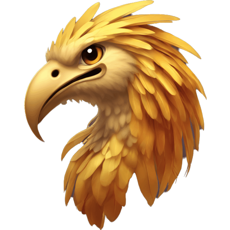 Phoenix head with golden feathers and a short beak emoji