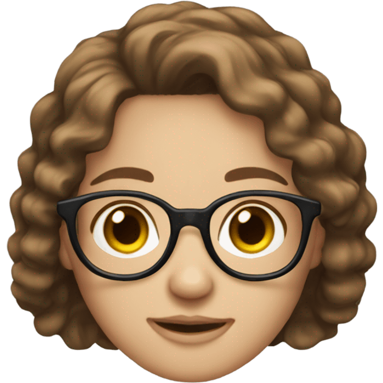 a girl brown hair brown eyes white skin wavy hair round glasses emoji