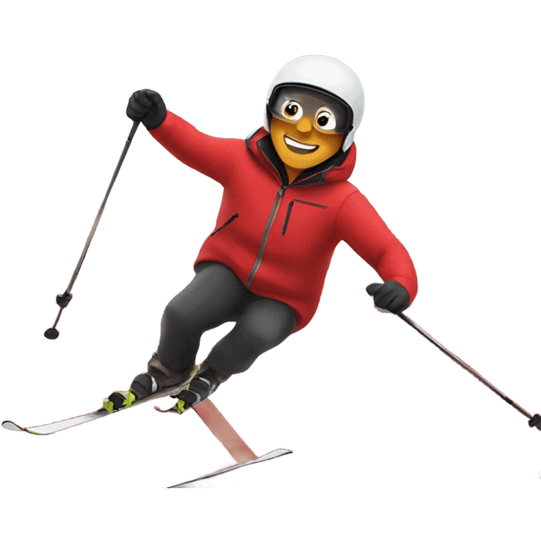 Boys skiing down the hill with a red jacket on and smoke flying behind his back emoji