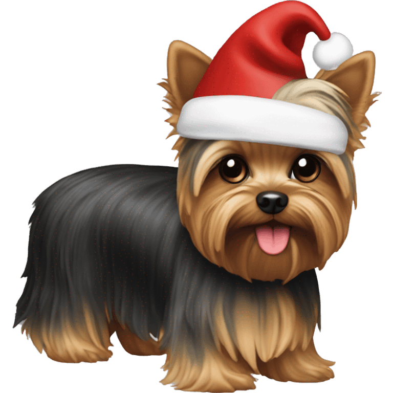 Yorkie with a Santa hat emoji