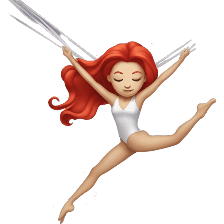 aerial silks woman with red hair and eyes closed emoji