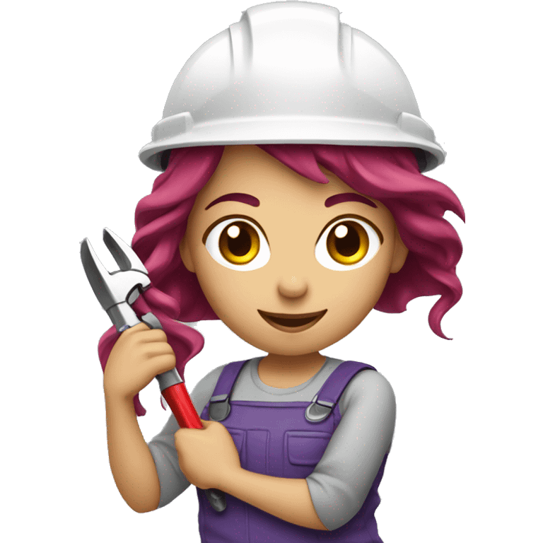 Female electrician with purplered hair and tools  emoji