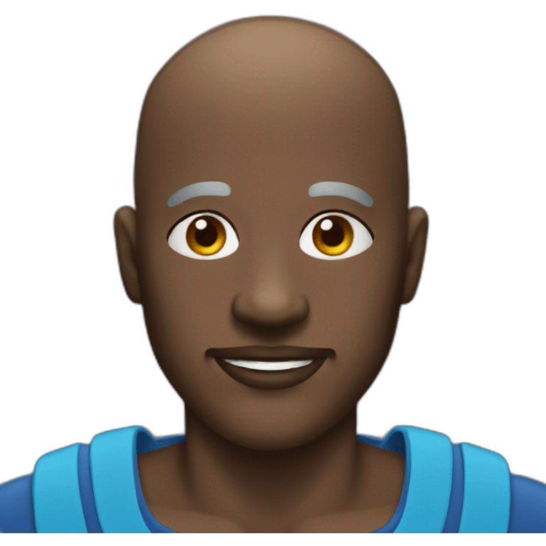 Black bald man with a blue costume emoji