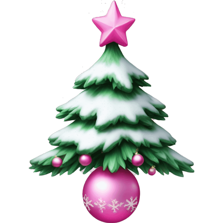 Adorable Christmas tree with snow and pink ornaments  emoji